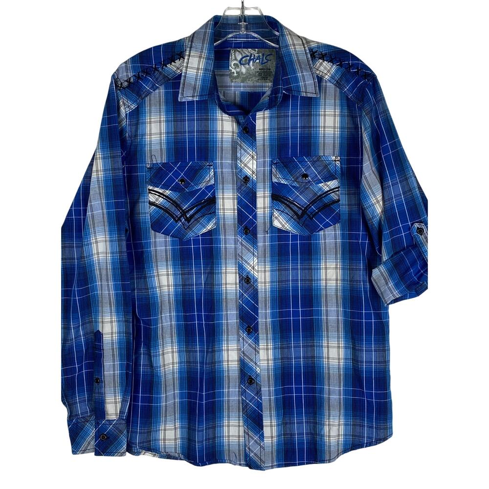 Chalc Plaid Button Up Shirt Mens M Blue Americana Rugged Heritage Preppy Western
